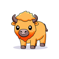 Fototapeta premium Cute Bison Cartoon Kawaii Sticker. Character Vector Illustration