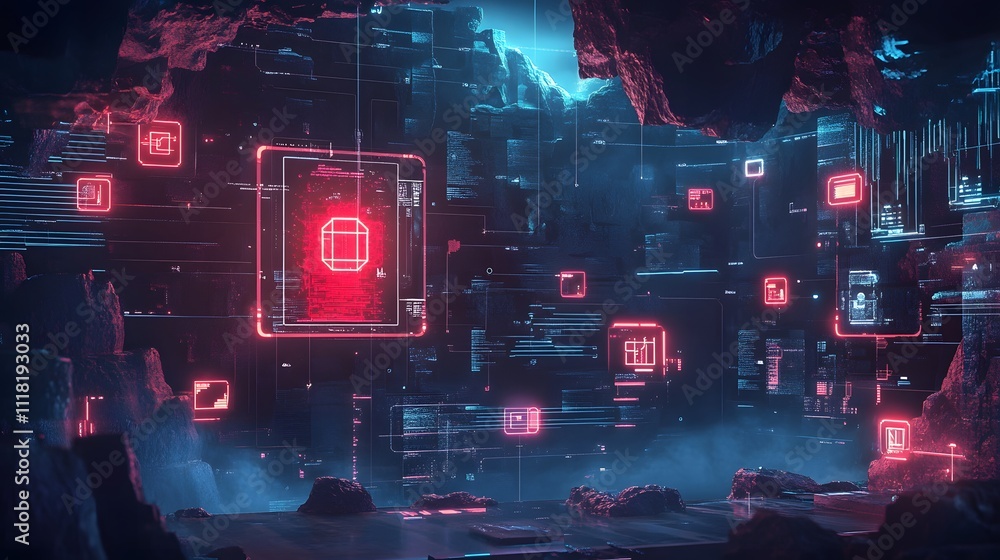 Poster a visually engaging representation of cryptographic security techniques, featuring elements like dig