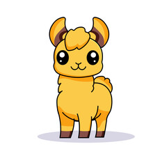 Cute Alpaca Cartoon Kawaii Sticker. Character Vector Illustration