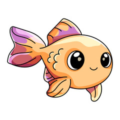 Cute Fish Cartoon Kawaii Sticker. Character Vector Illustration