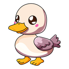 Cute Duck Cartoon Kawaii Sticker. Character Vector Illustration
