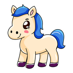 Cute Horse Cartoon Kawaii Sticker. Character Vector Illustration