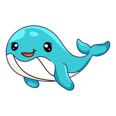 Cute Whale Cartoon Kawaii Sticker. Character Vector Illustration
