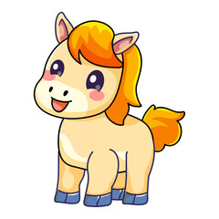 Cute Horse Cartoon Kawaii Sticker. Character Vector Illustration