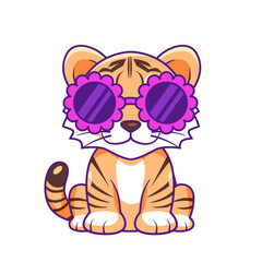 Naklejka premium Cute Tiger Cartoon Kawaii Sticker. Character Vector Illustration