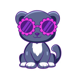 Cute Puma Cartoon Kawaii Sticker. Character Vector Illustration