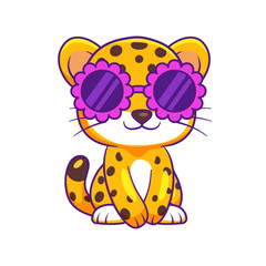 Naklejka premium Cute Leopard Cartoon Kawaii Sticker. Character Vector Illustration