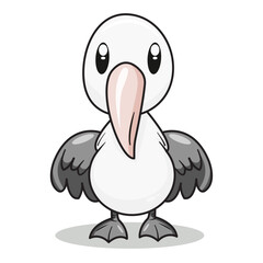 Cute Pelican Cartoon Kawaii Sticker. Character Vector Illustration