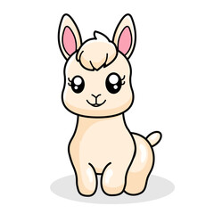 Cute Alpaca Cartoon Kawaii Sticker. Character Vector Illustration