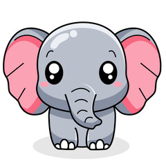 Cute Elephant Cartoon Kawaii Sticker. Character Vector Illustration