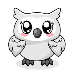 Cute Owl Cartoon Kawaii Sticker. Character Vector Illustration