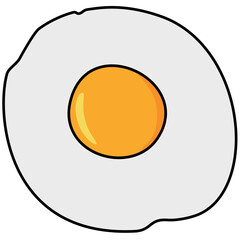 Fried egg with transparent background in a flat color cartoon style breakfast concept, illustration