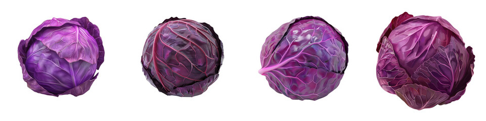 Obraz premium A vibrant collection of purple cabbages showcasing their unique textures and hues in an eye-catching arrangement.