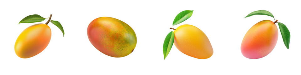 Fototapeta premium A vibrant collection of fresh mangoes, showcasing their juicy texture and rich colors, perfect for tropical-themed designs.