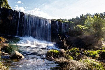 Fototapeta premium A low angle view of Delta Park waterfall