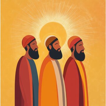 Prophets in Islam, symbolic figures with radiant halos, flat design illustration