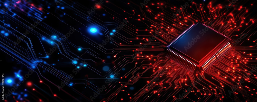 Poster this striking image showcases a microchip embedded within an intricate circuit board. the radiant bl