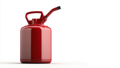 Obraz premium A vibrant red fuel canister with a spout, designed for safely transporting and storing liquids such as gasoline. Its robust build ensures durability and ease of use.