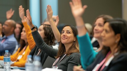 Attendees participating in Q and A session at a professional conference