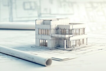 Modern Architectural Blueprint Model Design on Top of a Architect Paper Projects