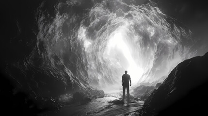 Obraz premium Mesmerizing luminous aura in expansive ink-black void with high-key cinematic lighting. Void. Illustration