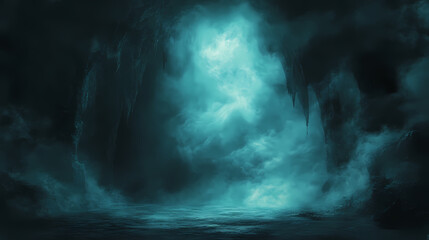 Spooky halloween background with real smoke exploding outwardly from a void, thick fog swirling dramatically, creating a chilling and mysterious effect. Void. Illustration