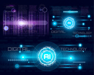 Vector abstract digital background showcasing AI and high-tech concepts, featuring blue light and cyberspace elements, perfect for technology and innovation themes.
