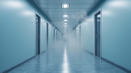 Fototapeta premium fire alarm smoke evacuation. Empty hallway with smoke no body