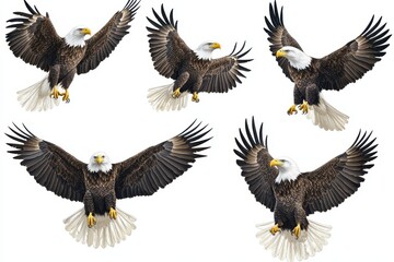Fototapeta premium A set of bald eagles isolated on a white background