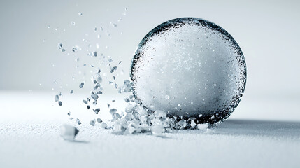 A white sphere with black and white specks on it