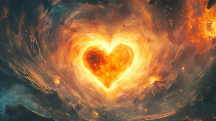 Fiery beating heart amidst swirling nebula radiating warmth energy dark void. Void. Illustration