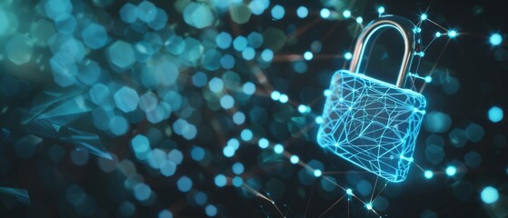 Secure digital environment with a glowing lock icon amid a web of luminous circuits, symbolizing data protection.