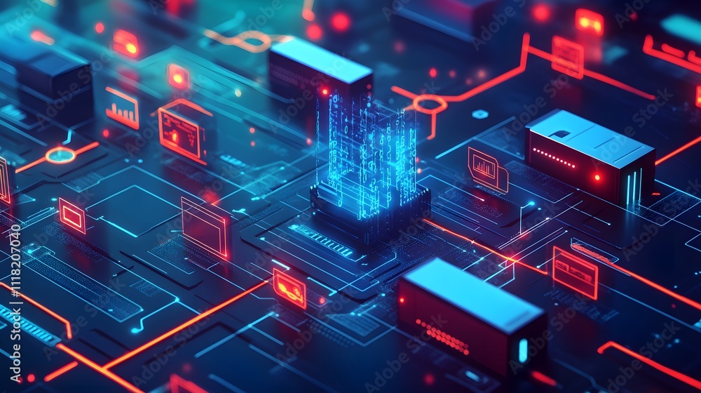 Poster a graphic representation of firewall technologies, illustrating a network with secure and unsecure s