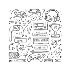 Video game hand drawn doodle set Vector Design Illustration