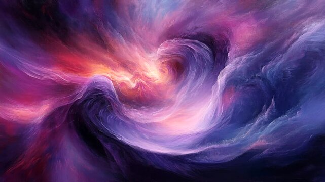 Abstract Painting with Swirling Purple and Pink Hues