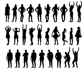 collection of vector silhouettes of people without background
