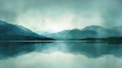 Serene landscape with mountains reflecting in calm water.