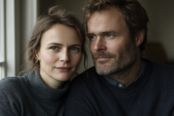 Obraz premium Intimate couple portrait with intense gaze and soft expressions