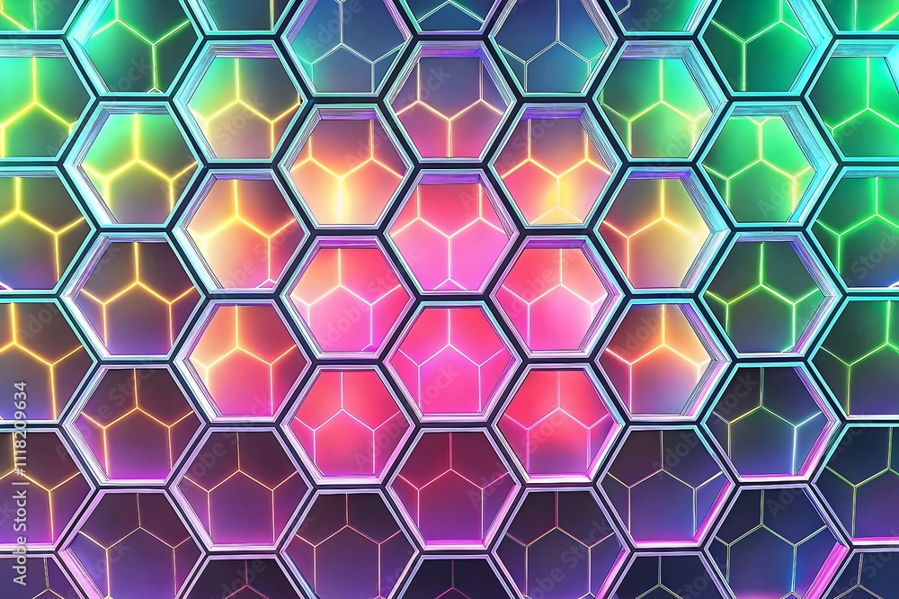Poster colorful hexagonal patterns vibrant neon design artistic expression