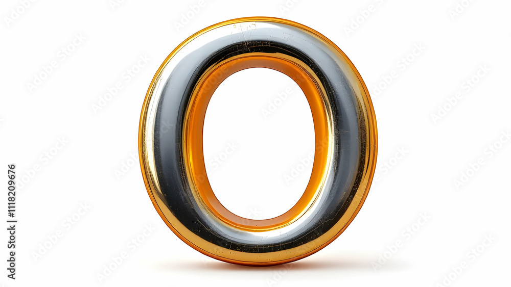 Fototapete a 3drendered image showcases a number zero. the digit is designed with a gold and silver metallic fi