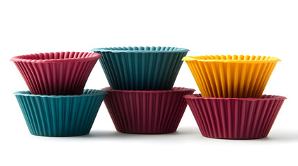 Colorful silicone baking cups stack with vibrant design, kitchen tools