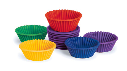 Bright silicone baking cups in stackable design, eco-friendly bakeware