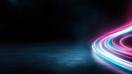 A mesmerizing display of vibrant light trails flowing elegantly across a dark, textured background, capturing the essence of motion and energy in a digital artwork.