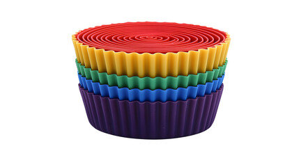 Vivid stack of silicone cupcake holders, reusable and practical