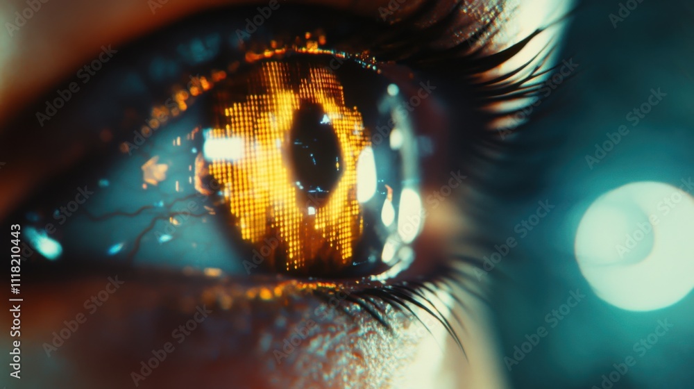 Poster a highly detailed close-up reveals an eye under scanning light, reflecting fascinating patterns and 