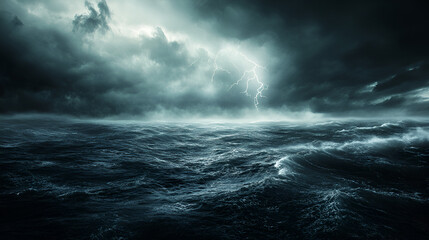 Obraz premium Stormy Ocean with Lightning: Dramatic Seascape