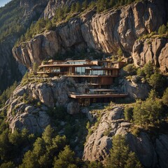 A mountain retreat carved into a rocky cliff.
