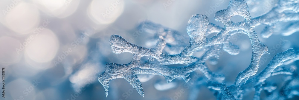 Poster close-up of intricate ice crystals with soft bokeh background
