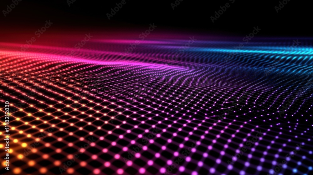 Poster a dynamic grid system glows with various colors, showcasing patterns created by artificial intellige