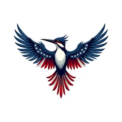 Obraz premium A patriotic Kingfisher with its wings spreadwide